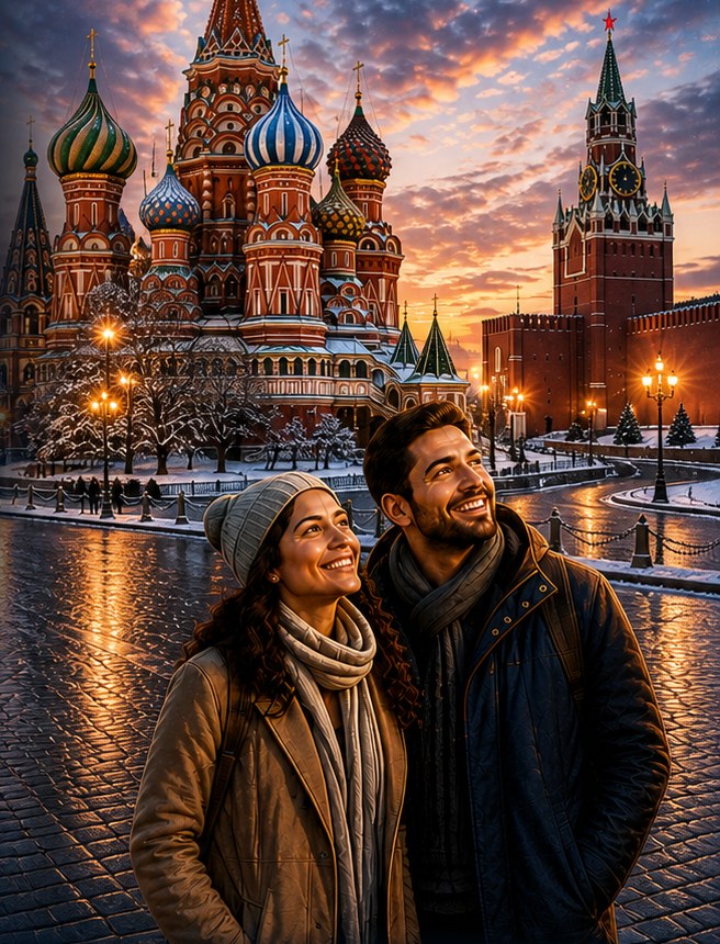 Travellers on Red Square, Moscow